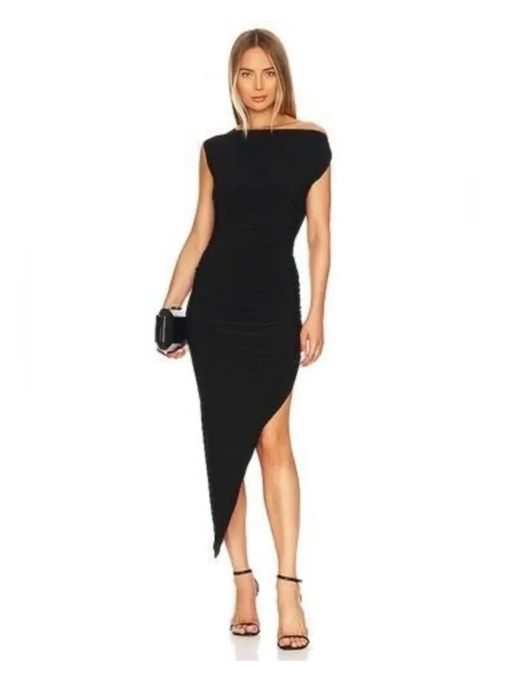 Norma Kamali Drop Shoulder Side Drape Gown in Black